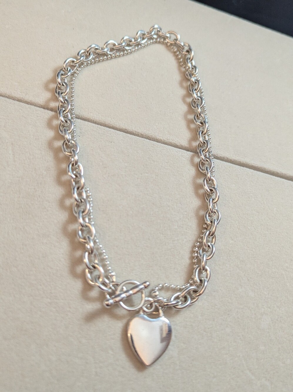 16" Silver Heart Pendant Chain Necklace - Front Toggle Clasp